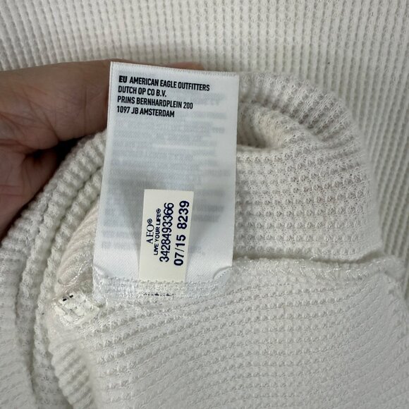 American Eagle Mens White Waffle Knit Long Sleeve Shirt With Embroidered Logo - Picture 13 of 13